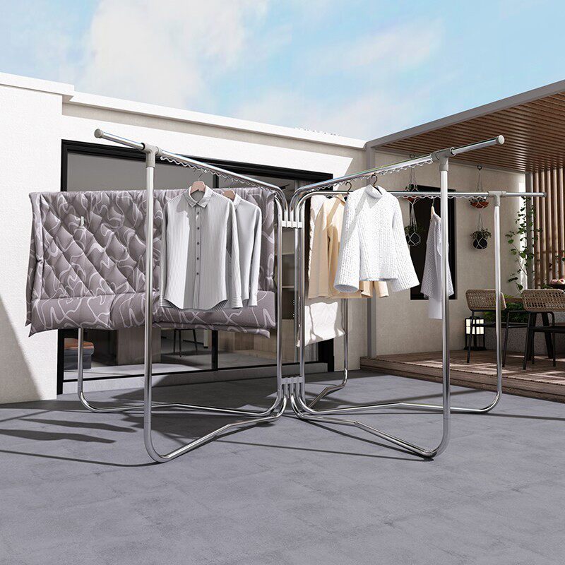 不锈钢室外晾衣架落地折叠户外防风楼顶院子凉衣杆天台晒被子神器-mc
