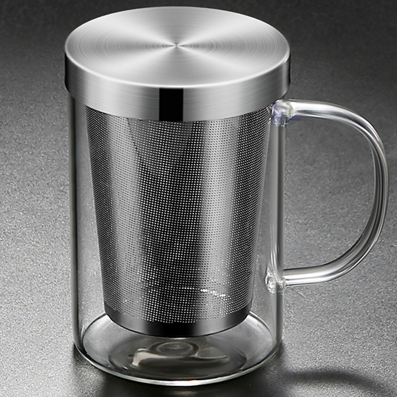 大容量不锈钢玻璃茶杯干部杯透明把手办公室茶水分离过滤泡茶杯子