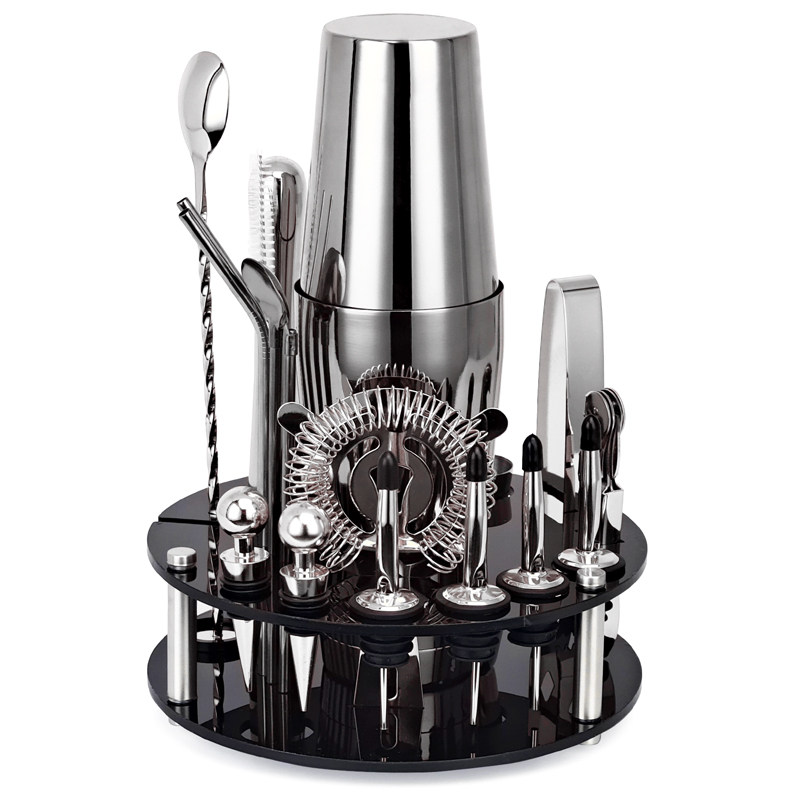 不锈钢波士顿调酒器套装鸡尾酒调制壶ktv酒吧摇酒壶碎冰棒20件套