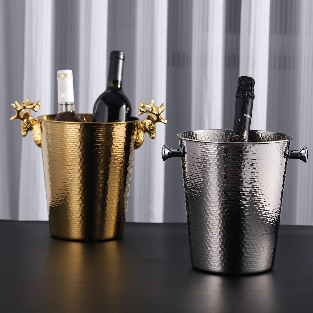 欧式奢华鹿角香槟桶家用葡萄酒冰桶商用餐厅酒吧加厚金属冰块酒桶