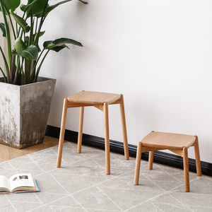 山念木作原创实木小凳子北欧樱桃矮凳小户型现代简约木小板凳方凳