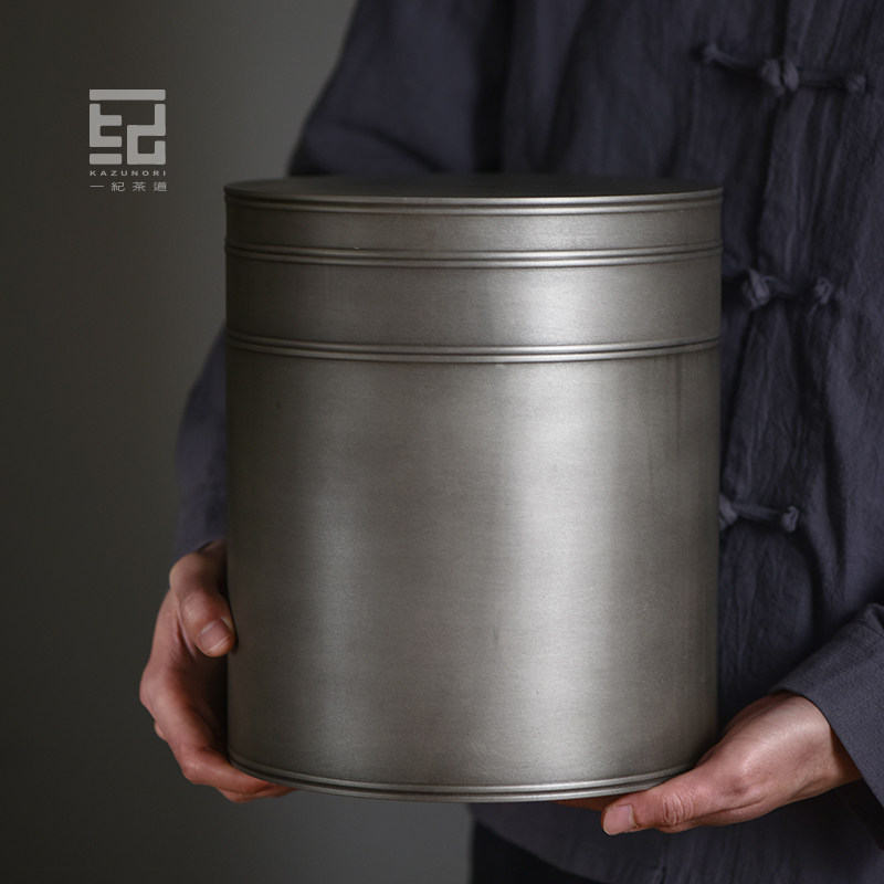 一纪手工桶形双层普洱茶饼大锡罐家用大号纯锡存储茶罐茶仓密封罐