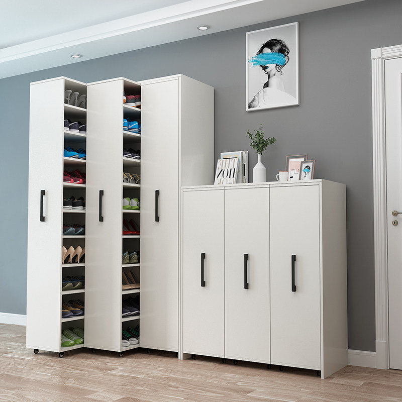 家用抽拉式鞋柜隐藏收纳柜可移动带轮推拉书柜隐形防尘鞋架储物柜