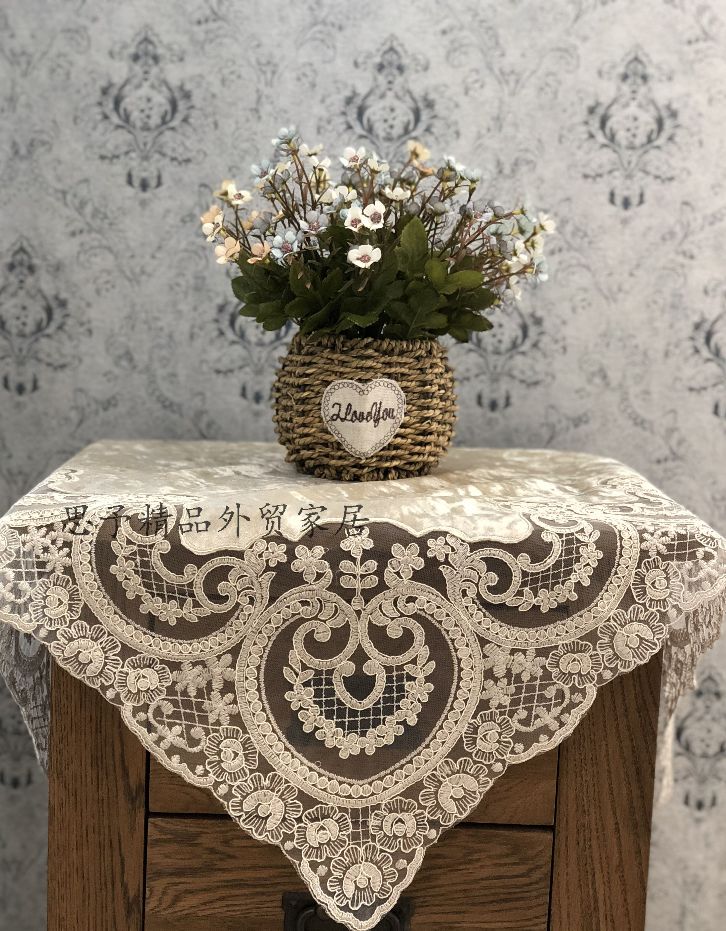 欧式盖布丝绒茶几茶具蕾丝绣花桌布