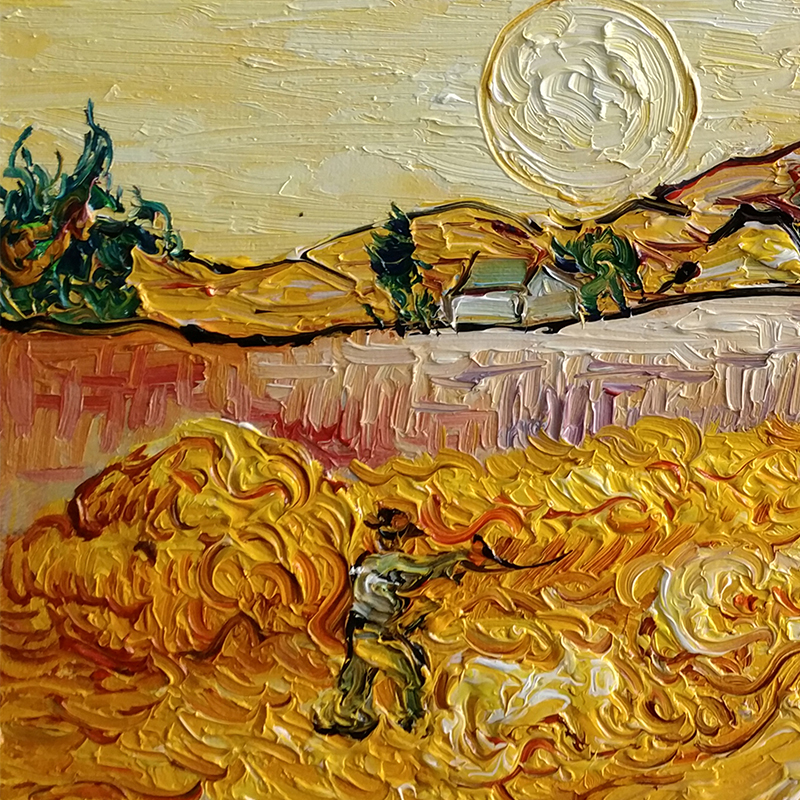 【即刻拍】临摹 梵高《收割者和麦草堆》 布面油画