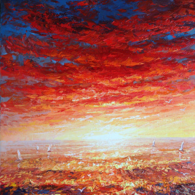 黄学柱《朝霞映景红五》布面油画