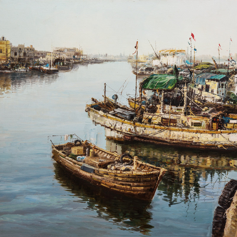 黄劲松《港湾二》大尺幅 布面油画