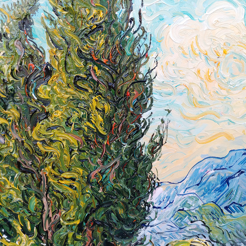 临摹 梵高《两棵丝柏树》布面油画