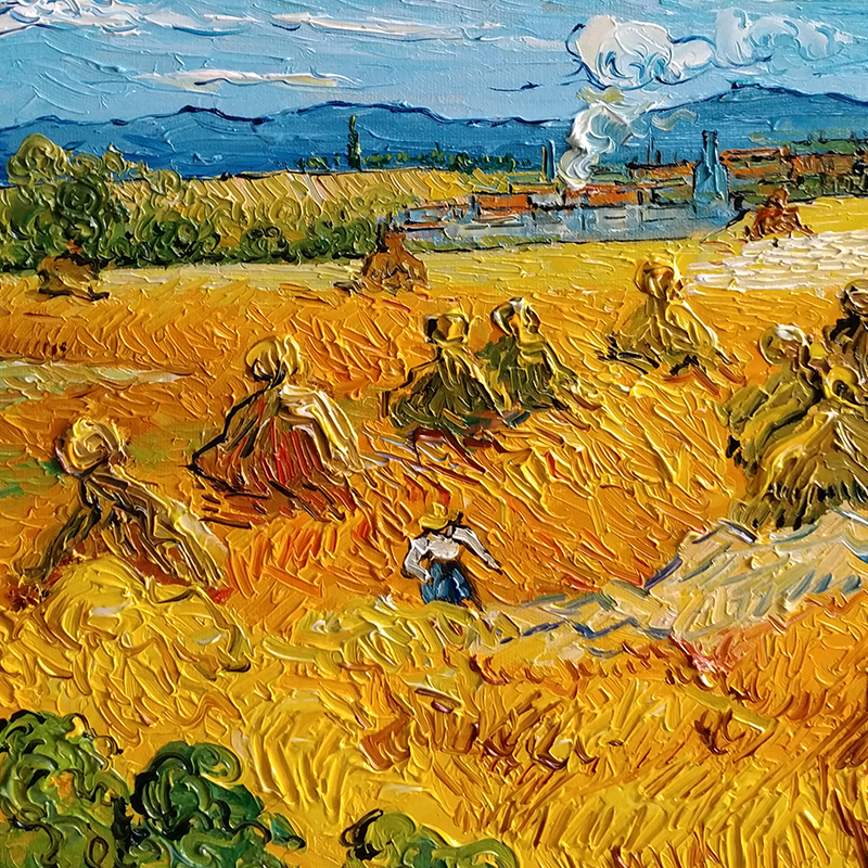 【即刻拍】临摹 梵高《麦田与收割者和太阳》 布面油画