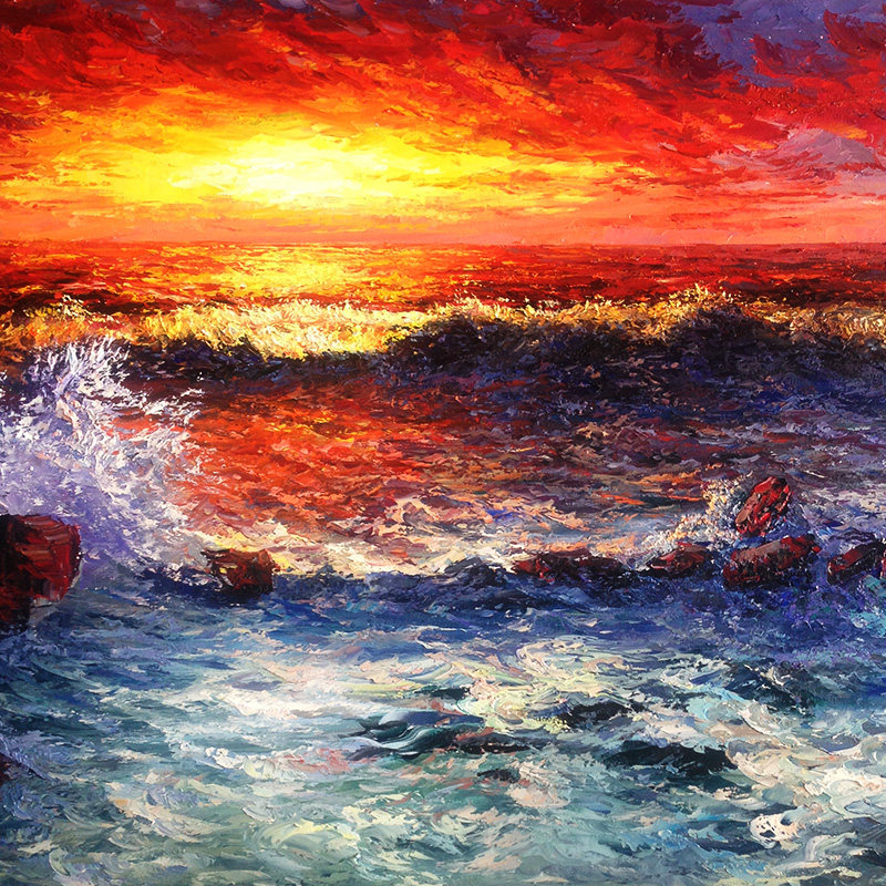 黄学柱《霞光富景》布面油画