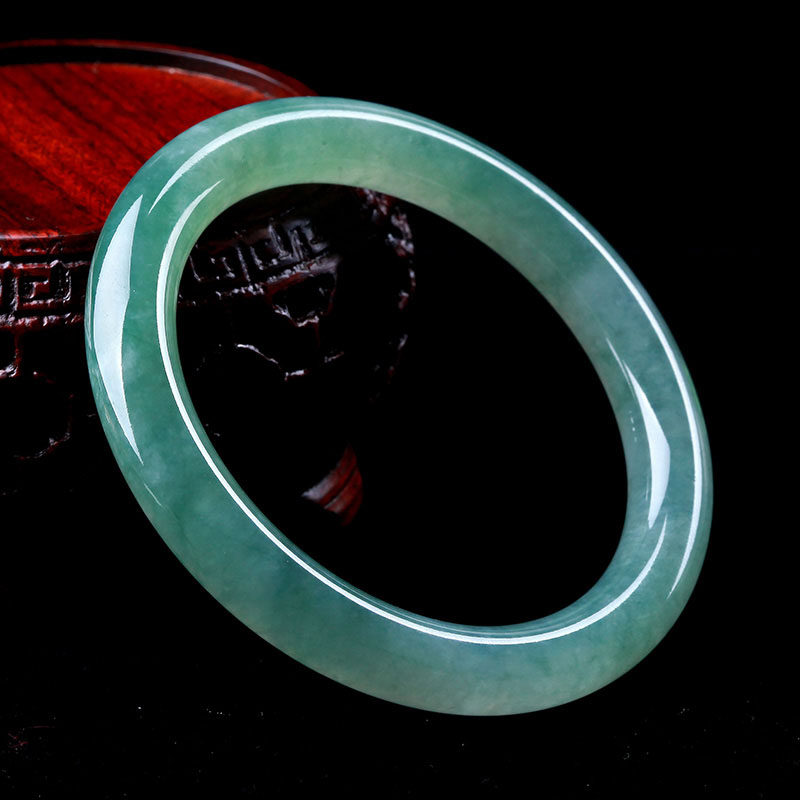 冰种油青色翡翠圆条手镯 内径56mm 48.79克