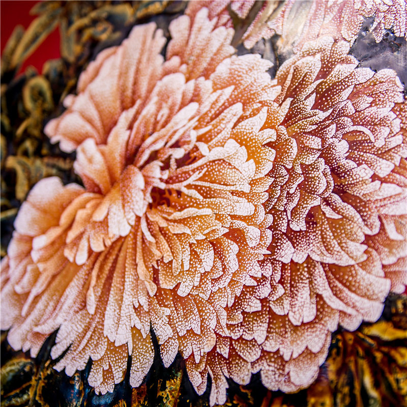 【牡丹醉红】巨幅漆画 国家级工艺美术大师王和举监制