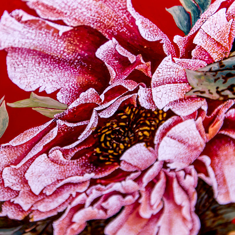 大漆漆画【醉美】福建工美推荐 手工纯大漆传统漆画 国花 牡丹