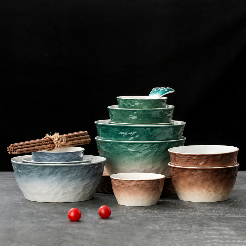 陶瓷石纹碗家用新款米饭碗水果沙拉碗面汤碗乔迁之喜餐具碗筷套装