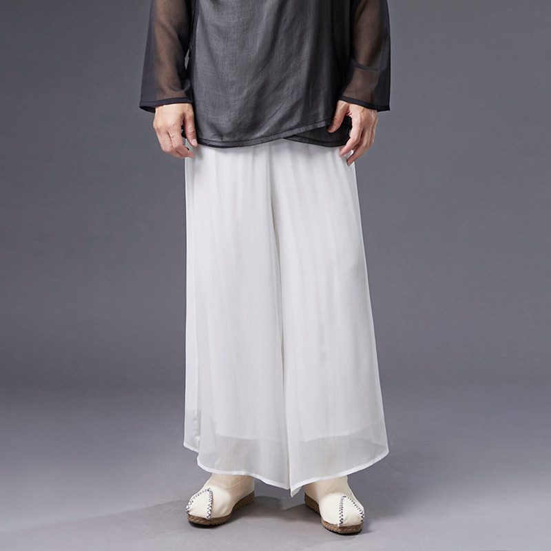 汉服裤子夏男古风男装夏薄款雪纺仙气九分裤情侣款中国风阔腿裤男