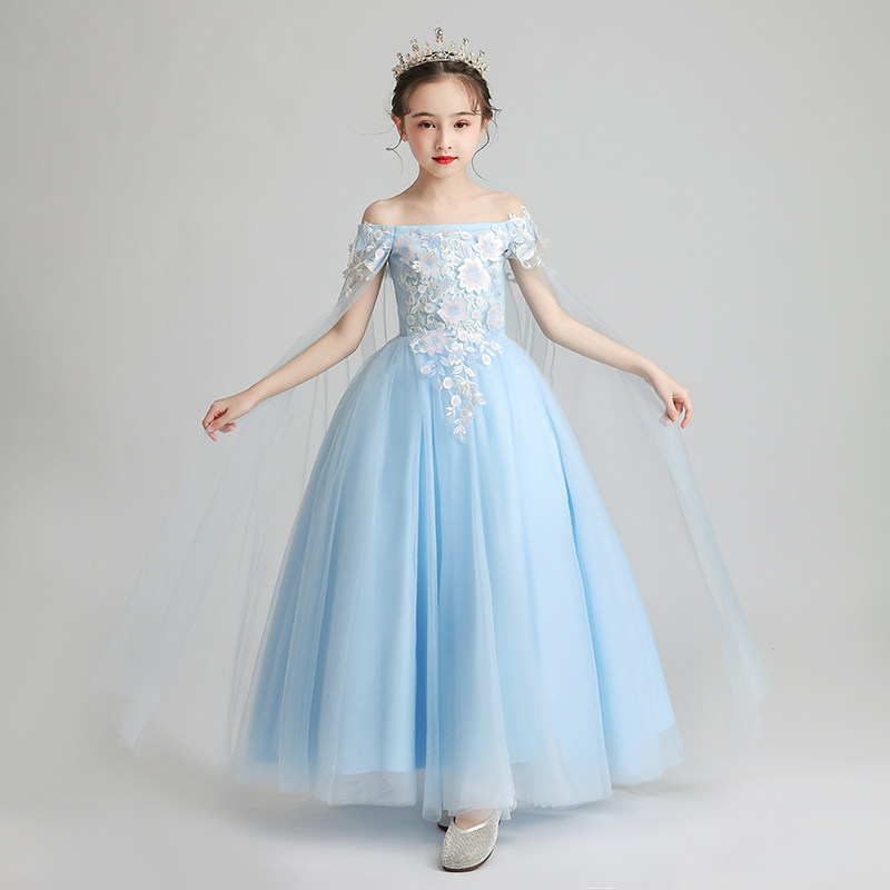 热销婚纱拖尾长冬_儿童晚礼服公主裙女童蓬蓬超长拖尾婚纱花童高端