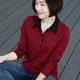宽松竹节棉长袖T恤女2025纯棉打底衫春秋中年polo衫上衣妈妈体恤