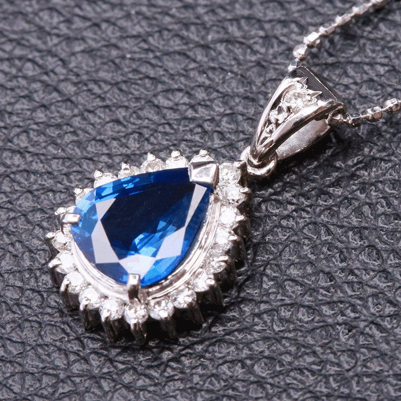 50ct绝美火彩蓝宝石 钻石0.29ct 吊坠 pt900 jd42025