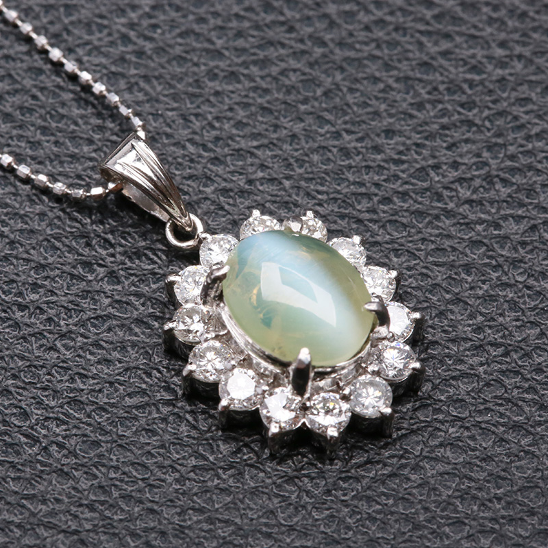 45ct金绿猫眼豪华镶钻0.97ct吊坠 pt900铂金 和平典当 jd58117