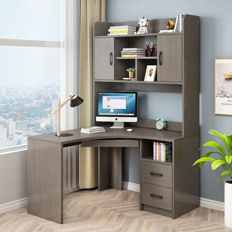 转角电脑台式桌学生书柜一体写字桌定制家用卧室书桌书架组合桌子