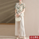 妈妈夏装套装洋气时尚上衣收腰显瘦中老年女装夏天短袖衬衫两件套
