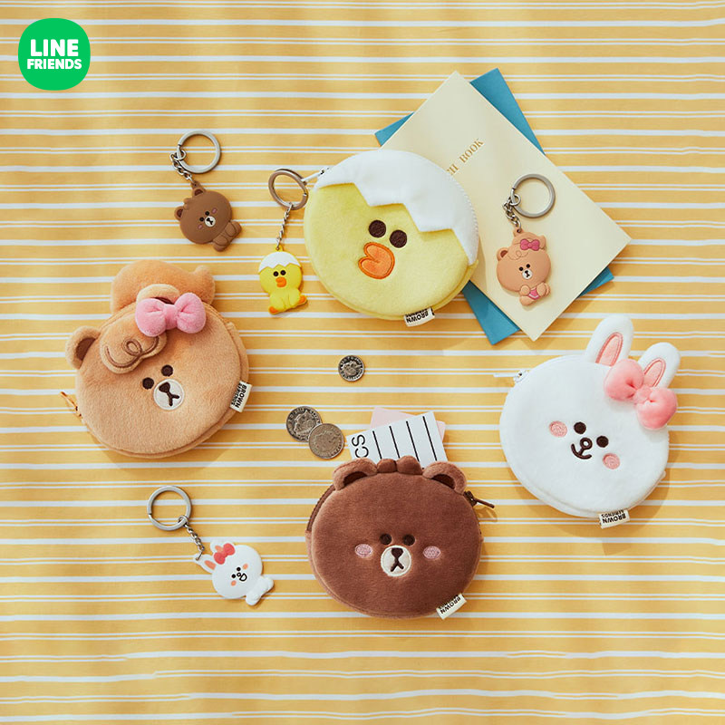 line friends 全新mini系列 布朗熊动漫周边 可爱毛绒零钱包
