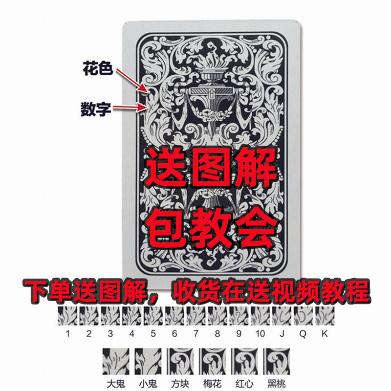 全新魔术扑克牌背面花色认牌特殊道具定制3a扑克纸牌9888包教会三