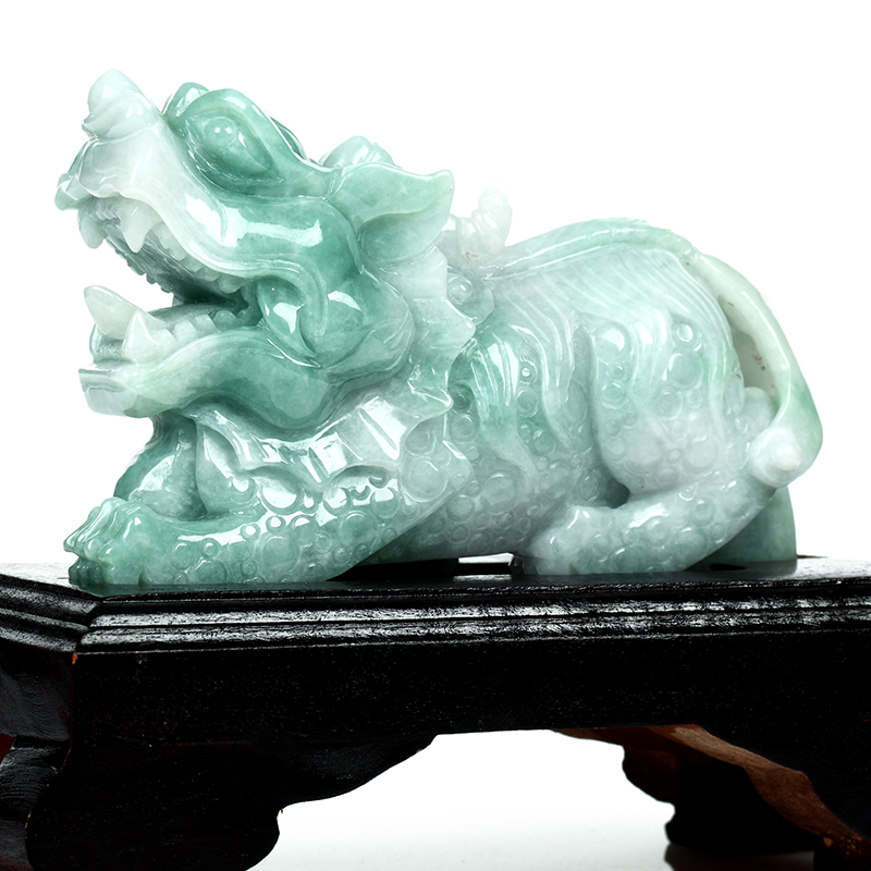【镇宅守家】老坑冰糯种特色厚装翡翠麒麟摆件 /g