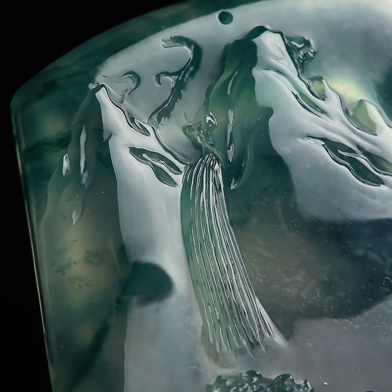 【林佳裕大师★高山流水】老坑冰种水润飘花山水牌吊坠 41.86g