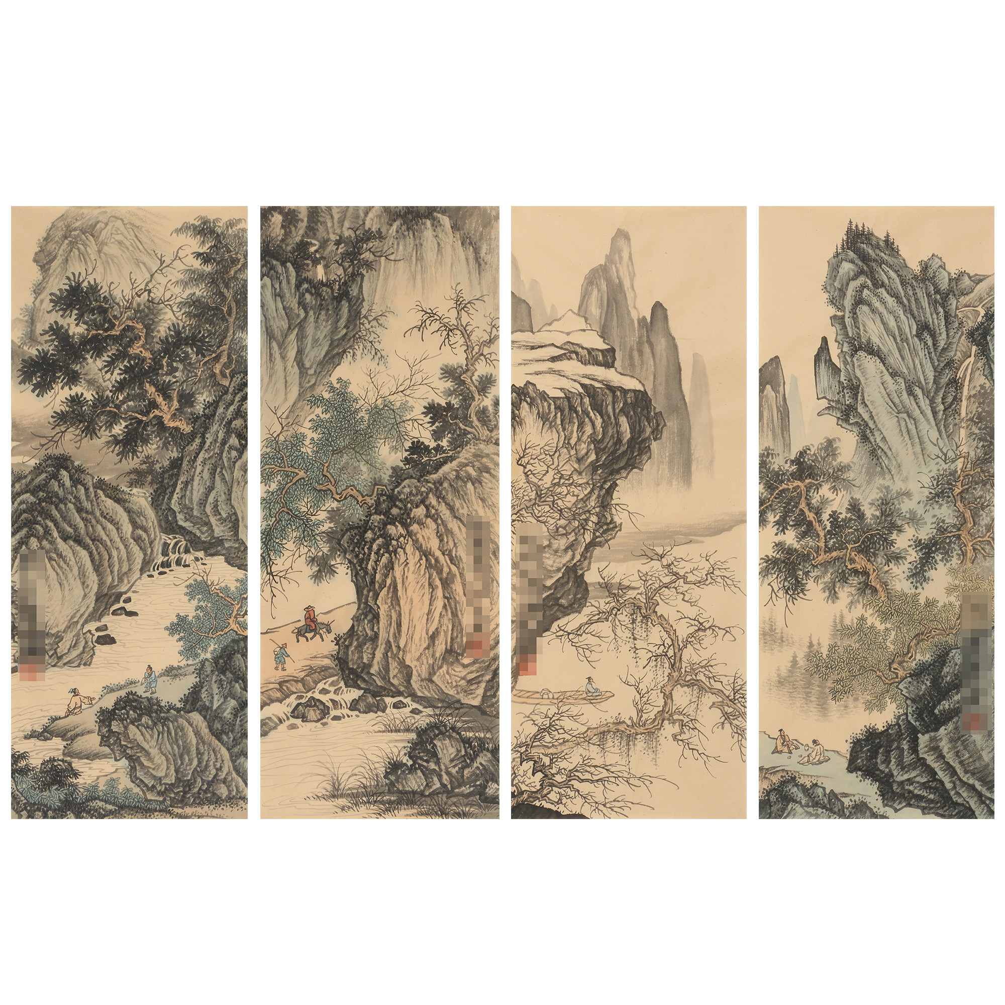 【双十二】匿名拍卖《山水四条屏》 带合影