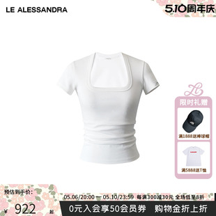 品牌直营 LE ALESSANDRA  袖标方领褶皱柔滑棉质面料上衣T恤