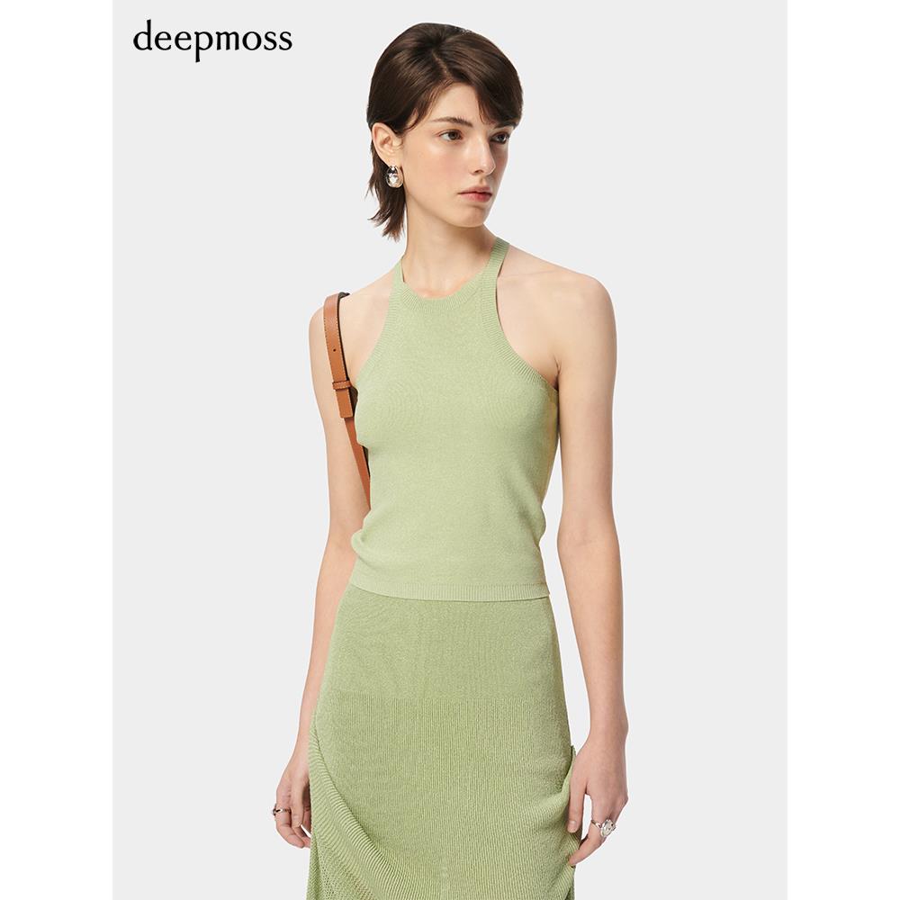 【deepmoss】2024春夏新款女装时尚休闲气质闪葱针织短款收腰背心