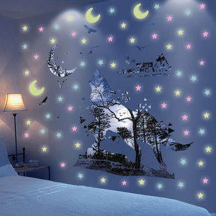 夜光墙贴男孩儿童房间卧室装饰贴纸荧光贴发光星球星星银河系星空