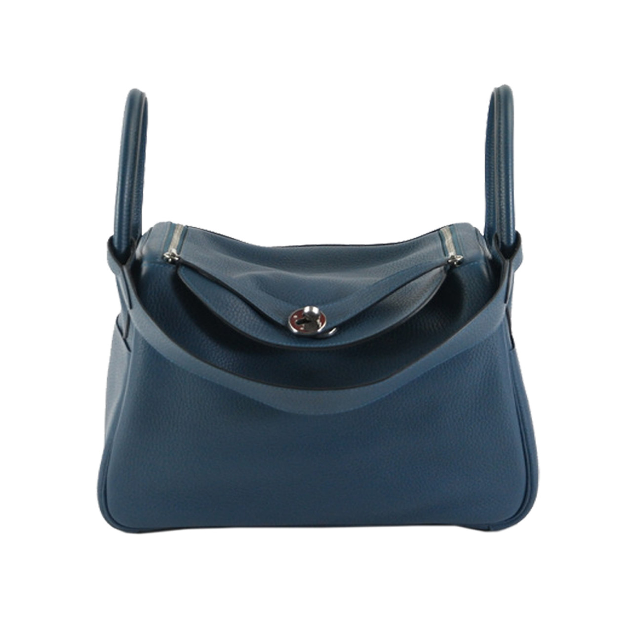 [9.9新]hermes lindy30 1p鸭子蓝togo皮银扣两用包 t刻