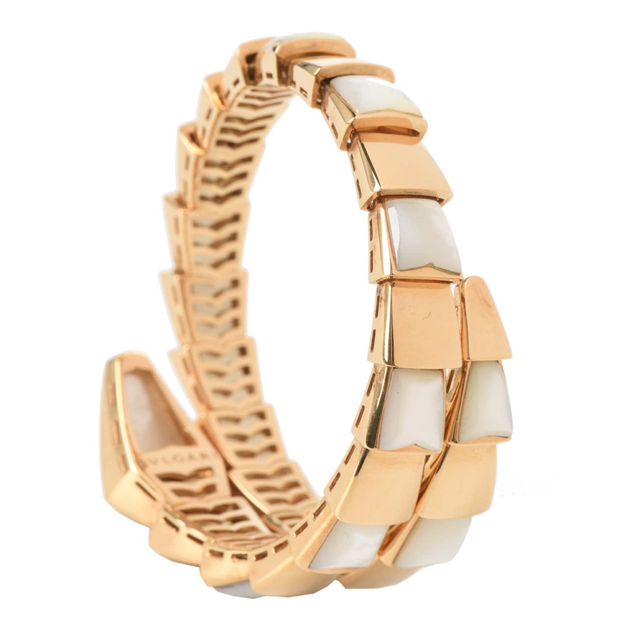 [即拍即得][9.9新]宝格丽bvlgari女士750黄金母贝蛇手镯m高端好货