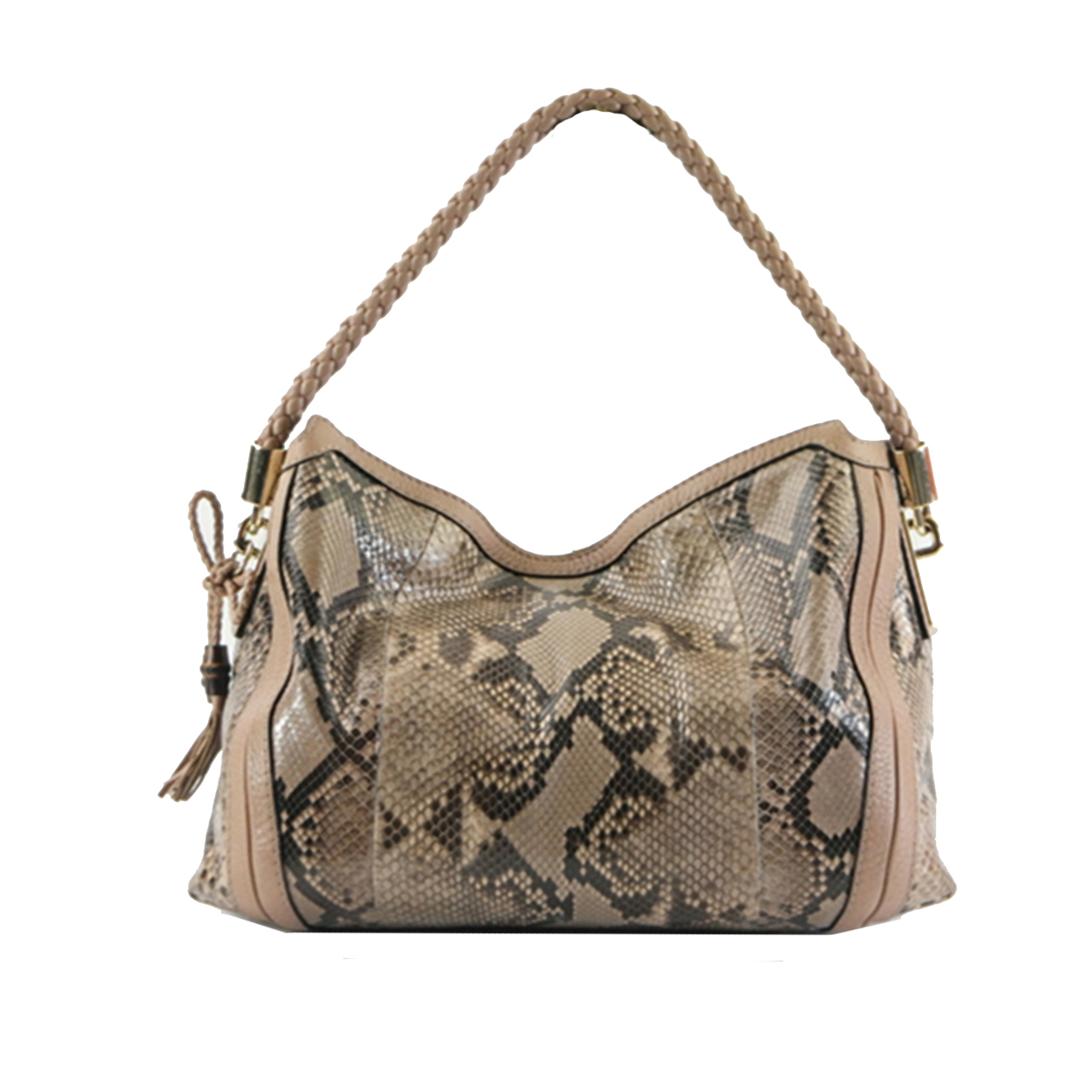 [9.5新]gucci 女士蛇皮拼咖啡牛皮手提包 371728550j