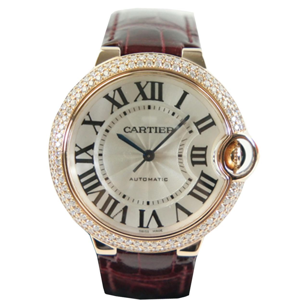 [9.5新]cartier卡地亚 蓝气球系列中号750玫瑰金钻圈自动机械表