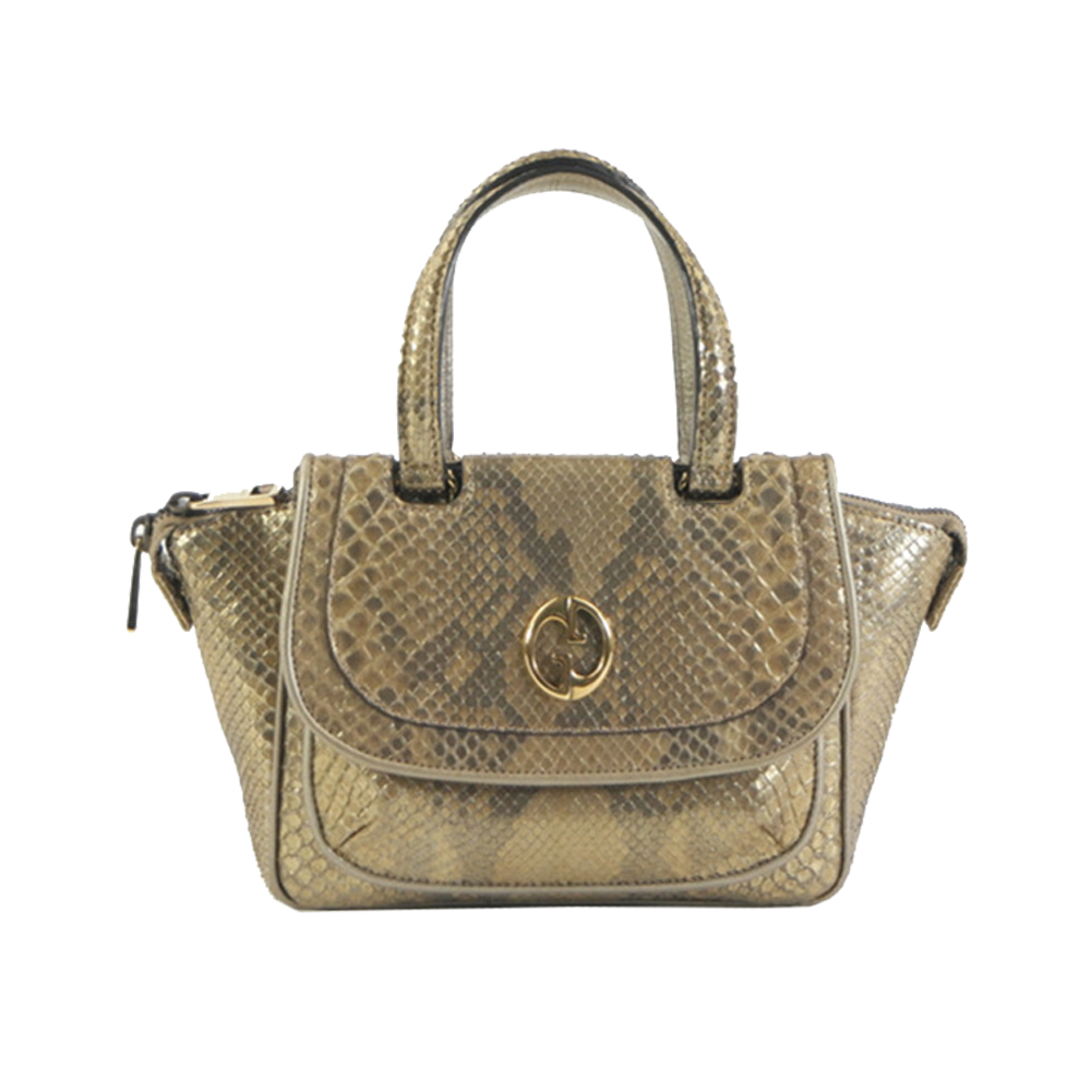 【9新】gucci 金色蛇皮logo手提包 b1605270005