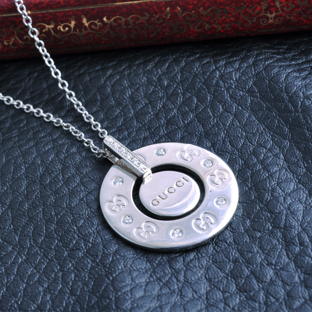 【中古】gucci/古奇 18k白金镶钻石女士项链