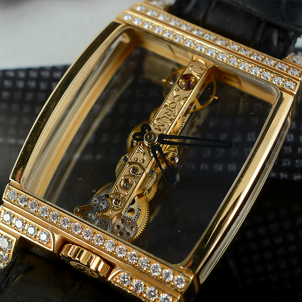 【中古】corum/昆仑 单金桥 镂空镶钻 手动机械男士腕表