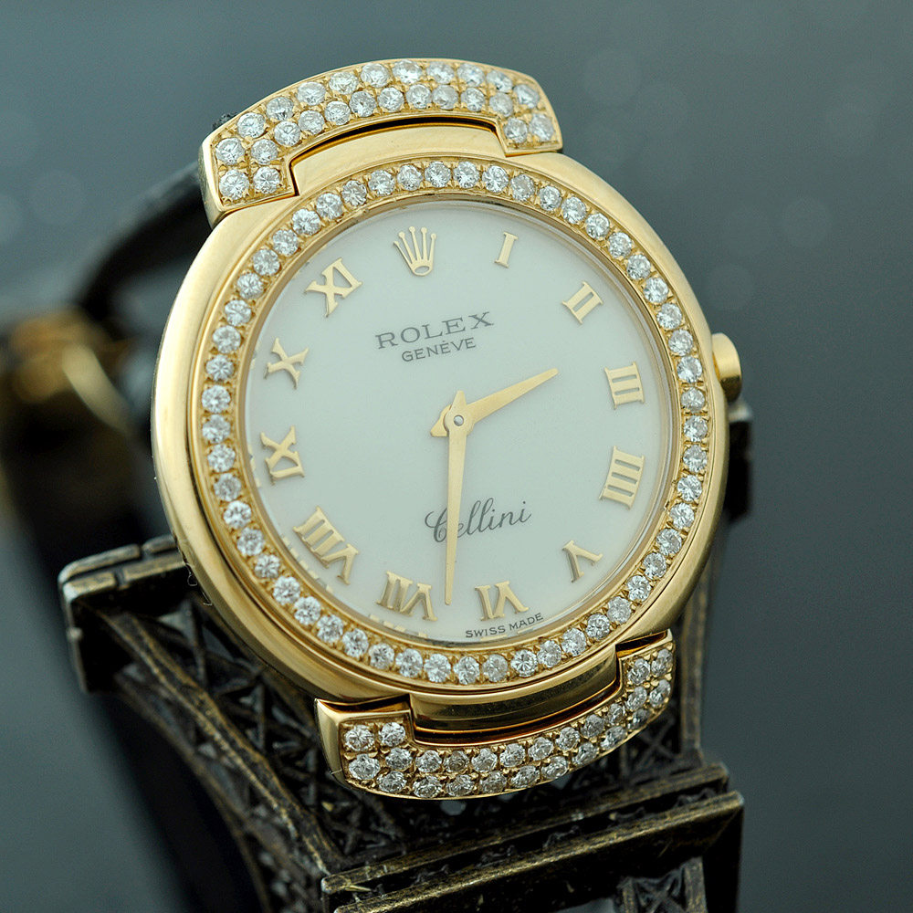 【中古】rolex/劳力士18k黄金后镶钻切利尼系列石英女表