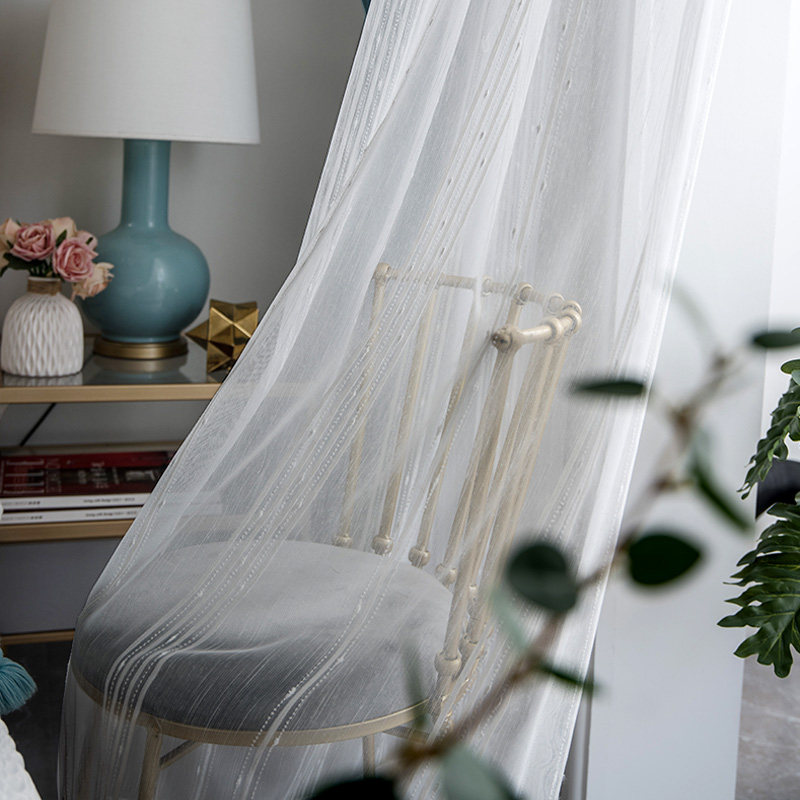 豆蔓 雨落条纹纱窗纱窗帘透光客厅卧室阳台飘窗定制绣花简约北欧