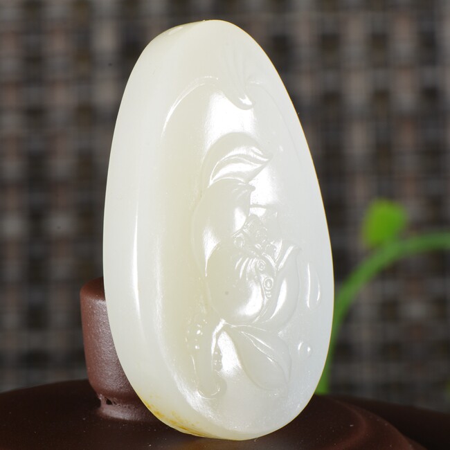 国家级玉雕大师【蒋宏利】作品和田玉羊脂白玉 清水芙蓉 挂件19克