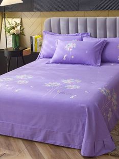 加厚床单单件约紫色花枕套双人加大床炕单三件套斜纹