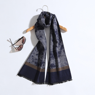 春秋百搭男士长款真丝拉绒围巾高档桑蚕丝情侣冬季保暖披肩围脖女
