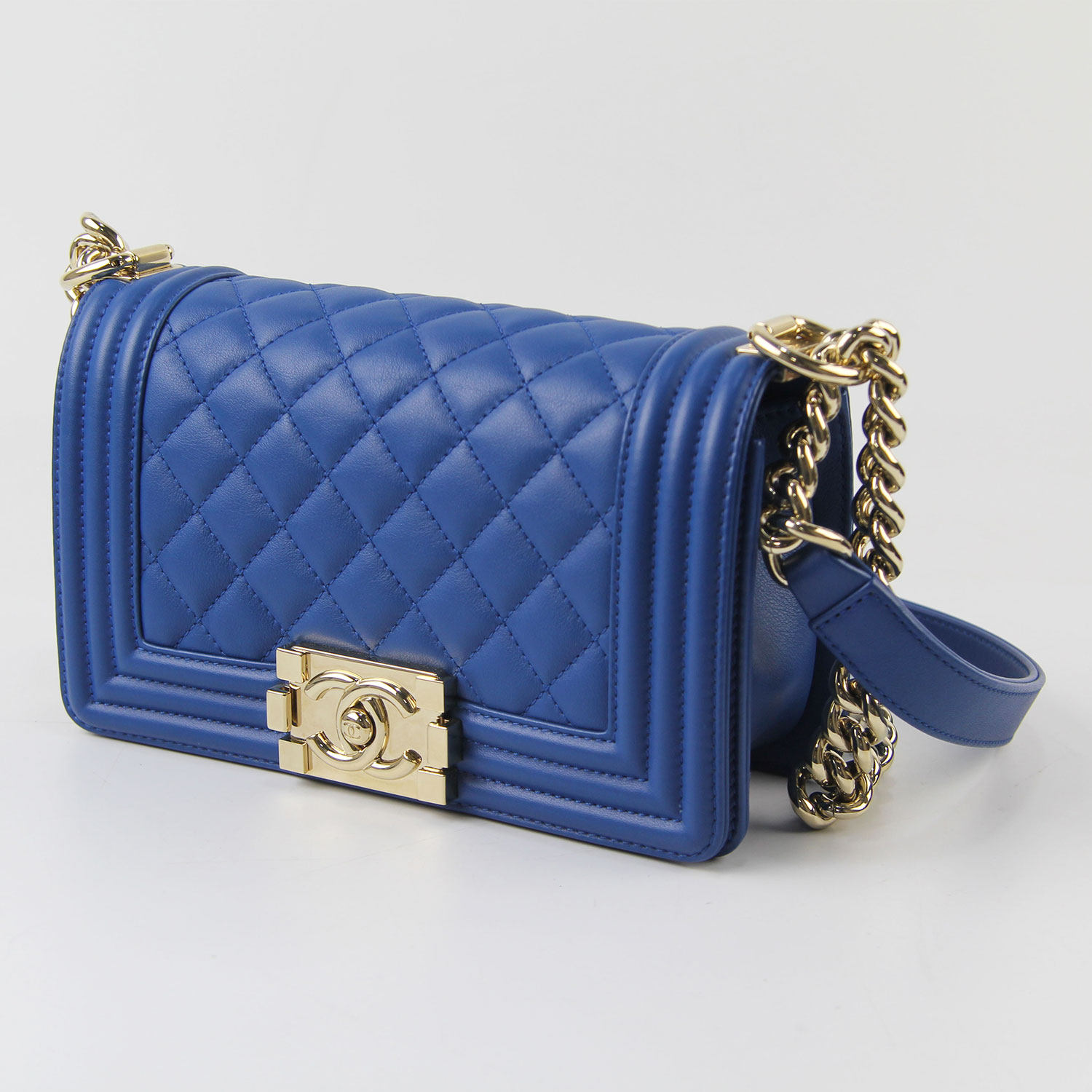 [9.8新]香奈儿chanel蓝色牛皮leboy小号单肩挎包 发票包装齐全