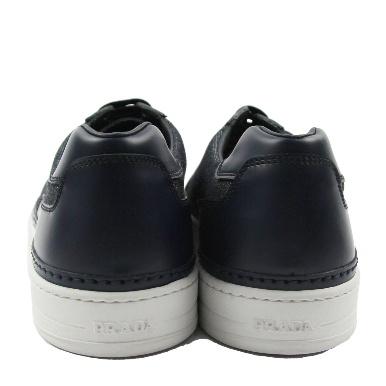 [9.9新]普拉达prada藏蓝色牛仔布配皮男士休闲鞋 43码