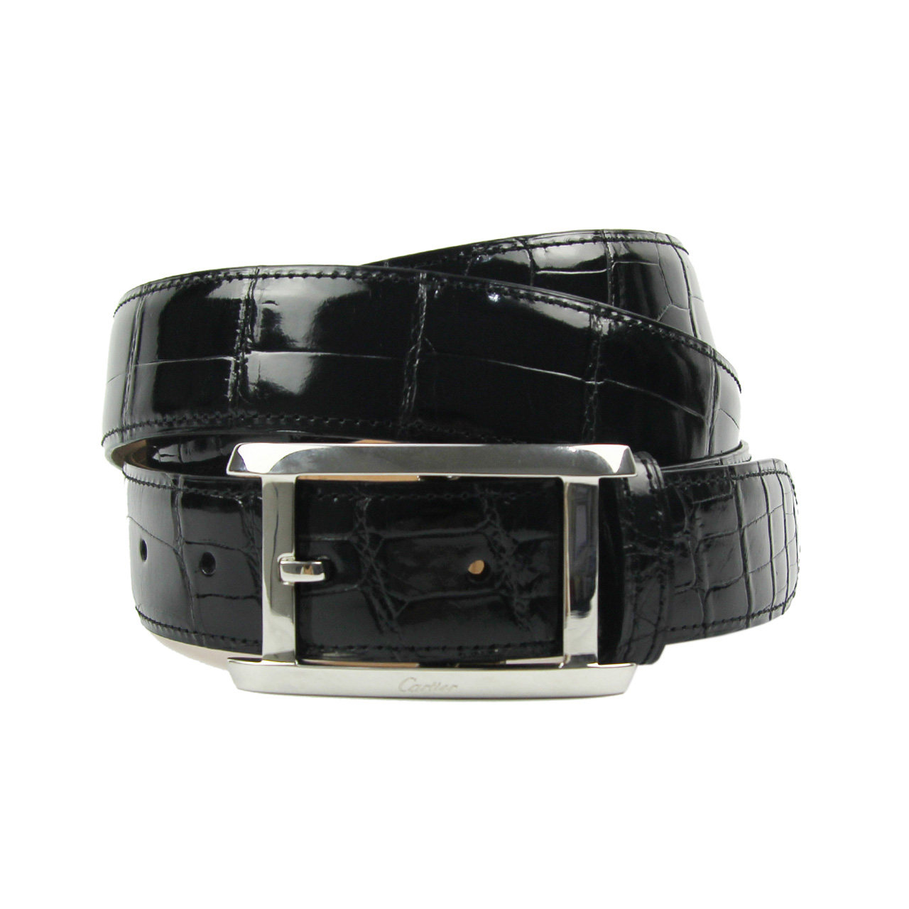 [9.8新]cartier卡地亚黑色鳄鱼皮男士腰带110cm(可裁剪)