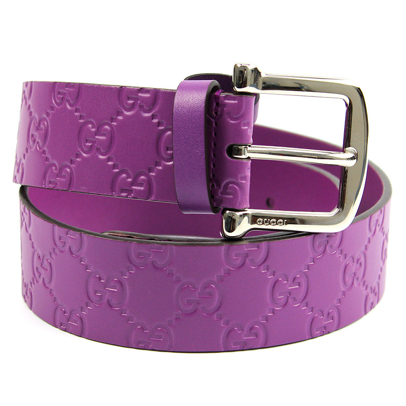 【9.8成新】gucci古驰全皮压花紫色女士针扣腰带80cm