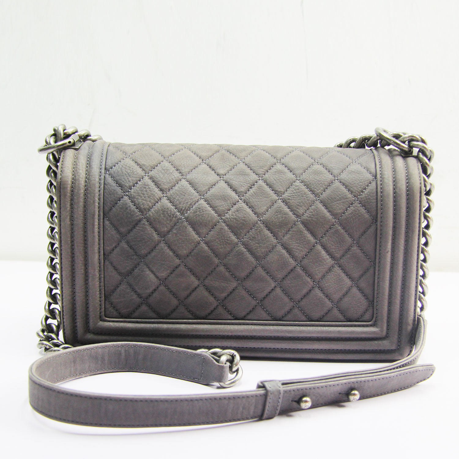 [9.5新]香奈儿chanel灰色中号leboy菱格纹链条包 女士单肩包